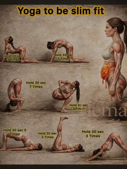 This anatomical illustration shows which muscles are engaged in yoga poses for a slim and fit body, highlighting the deep core and leg work involved.