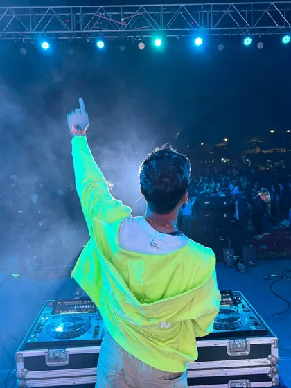 There's no feeling like looking out at a massive crowd from the stage. This was at Manipal University, where I brought my high-energy Bollywood and EDM set to a huge college festival.