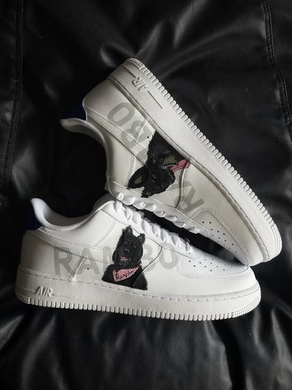 A top-down view of the Rambo custom sneakers.