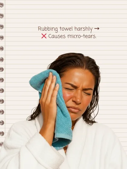 Winter Habit to Avoid: Rubbing your face harshly with a towel. This can cause micro-tears in the skin, especially when it's already dry and sensitive. Always pat dry gently.