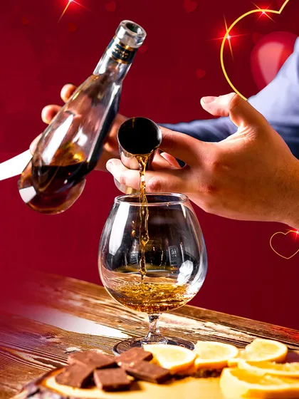 Our mixologist crafts the perfect love potion for a romantic evening. This image captures the care and artistry that goes into our special Valentine's Day creations.