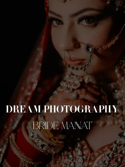 A dramatic close-up portrait of bride Mannat, with deep shadows emphasizing her striking features and traditional bridal jewelry.