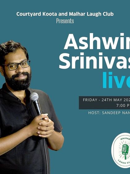The poster for Ashwin Srinivas Live, hosted by Sandeep Nanu. We regularly feature some of Bangalore's funniest comics.