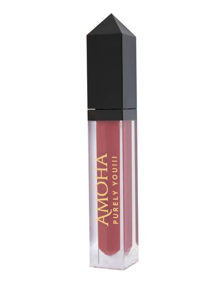 A single tube of 'Amoha' liquid lipstick, shot cleanly on a white background.