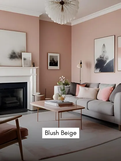 Trending Color: Blush Beige. This soft, warm neutral creates an inviting and elegant atmosphere, perfect for a sophisticated living room.