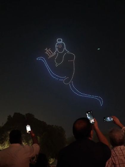 A celestial figure from the Ramayana graces the sky during the Dilli Deepotsav. Our shows bring these divine characters to life, creating a powerful emotional connection with the audience.