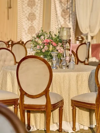 Another view of the classic outdoor dining arrangement, perfect for a sunlit wedding lunch or brunch.