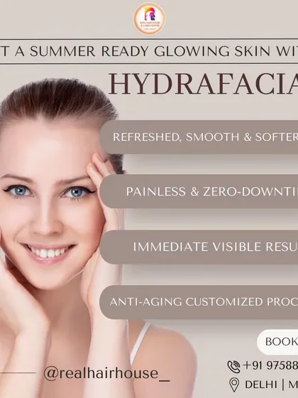 Get your skin summer-ready with a HydraFacial. This graphic highlights the key benefits: refreshed skin, painless procedure with zero downtime, and immediate, visible results.