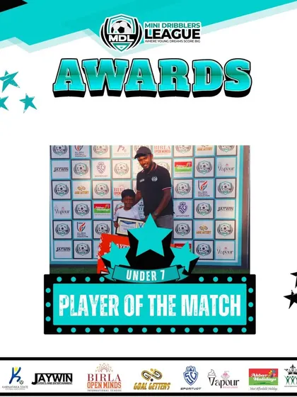 A coach presents the 'Player of the Match' award to a deserving U7 player, acknowledging their hard work on the field.