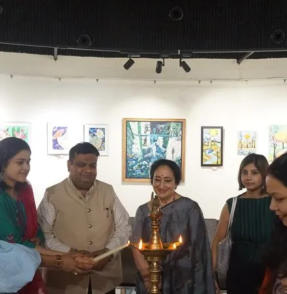 The traditional lamp lighting ceremony to inaugurate the art exhibition at Lokayat Art Gallery. These events are a celebration of the artistic community and the creative spirit that brings us all together.