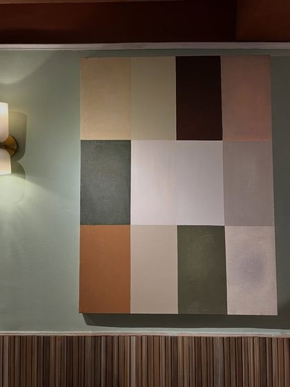 A geometric, color-blocked painting I created for Sidewalk cafe in Kanpur. The earthy palette was chosen to match the cafe's interior design.