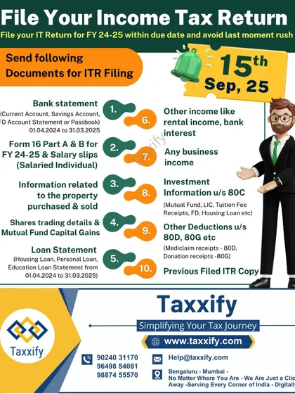 To make your tax filing process smooth and straightforward, I start by providing a clear checklist of required documents. This infographic outlines the ten key items needed, from your bank statements and Form 16 to details on investments and loans.