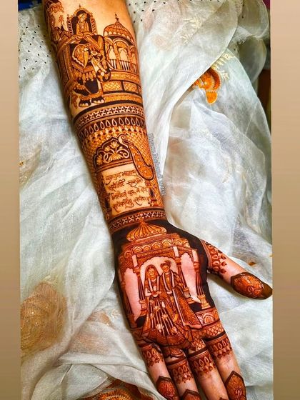 A full view of the arm from the previous image, showing the complete design with the wedding verse.
