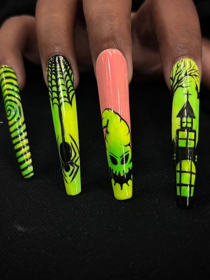 This view shows the spiderweb and spiral designs, completing the spooky and stylish set.