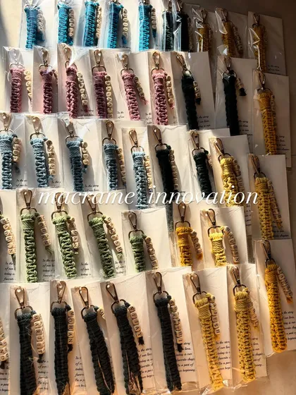 So many colors, so many names. This is what a large custom order of personalized keychains looks like.