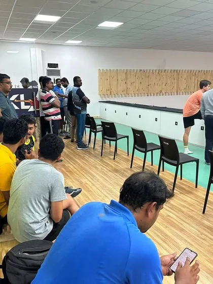 A corporate team gets ready for their shooting experience. We offer customized team building shooting activities designed to improve focus, relieve stress, and offer a unique break from the office routine.