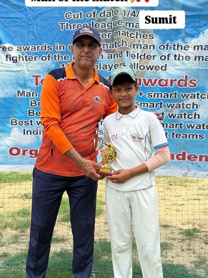 Sumit receiving his Man of the Match award. He is one of our most hardworking junior players.