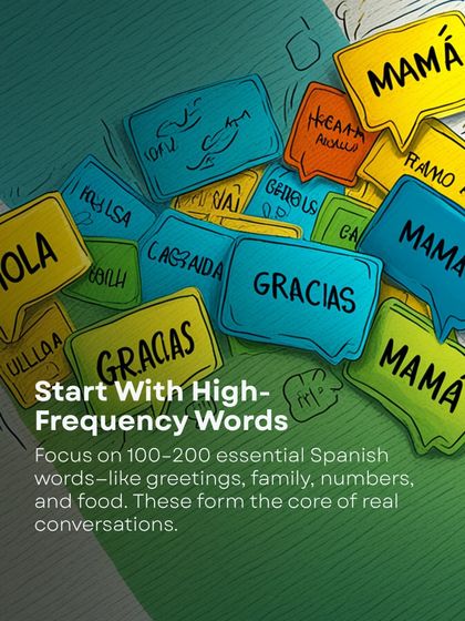My first tip for learning Spanish quickly is to start with high-frequency words. Focus on the 100-200 essential words for greetings, family, and food to build a strong foundation.