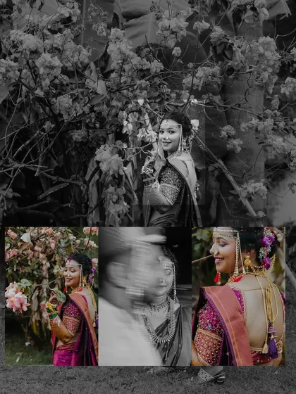 A creative collage of bridal portraits, mixing black and white, color, and motion blur to create a fine art feel.
