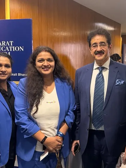 Networking with leaders like Dr. Sandeep Marwah of Film City at the Bharat Education Forum. These connections help us bring diverse and enriching experiences to our kids' events.