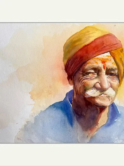 This piece, 'AN OLD BODY 2.0,' continues my exploration of age and character in watercolour. I focused on the kind eyes and proud moustache, using the wet-on-wet technique to create a soft, blended effect.
