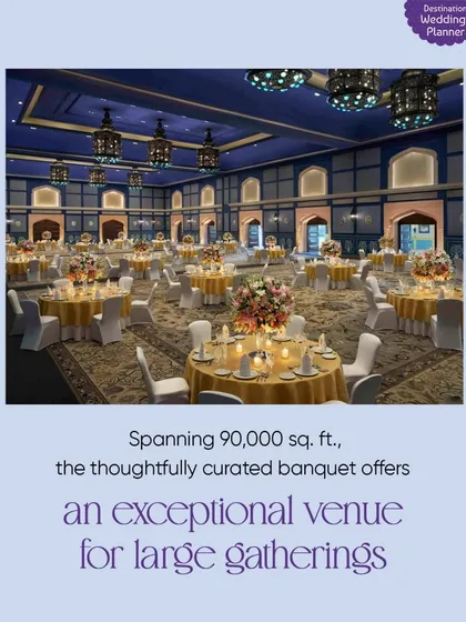 With a 90,000 sq. ft. banquet hall, Fairmont Jaipur is an exceptional venue for large, grand wedding gatherings.