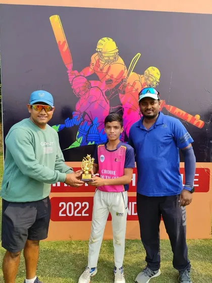 Ansh receiving the player of the match award for his magnificent 81 runs.