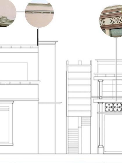 Dive into the soul of our architectural masterpiece through this sketch. Pointers guide you through the symphony of design, from artful carvings to majestic columns and the integration of Indian granite.