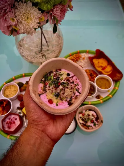 Presenting the 'Dhai Casatta', a creative and refreshing chaat item. I enjoy designing new dishes that bring an element of surprise to the menu.
