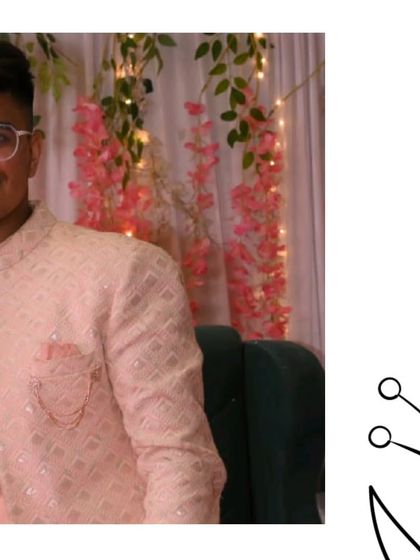 A soft and elegant look for a groom or groomsman. This client chose a peach-colored Modi jacket with a matching kurta, perfect for a daytime function.