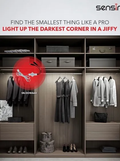 A detailed view of a wardrobe sensor that lights up even the darkest corners. This small but powerful device adds a touch of practical luxury to your daily routine.