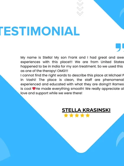 "The place is clean, the staff are phenomenal, fun, experienced and educated." We're so happy to receive this wonderful feedback from Stella, who joined us from the United States for her son's therapy.