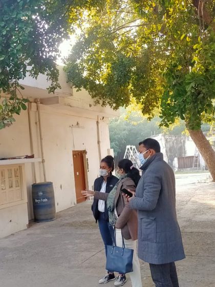 On-site inspection with the team, discussing the condition of the exterior and planning the next steps for the facade restoration.