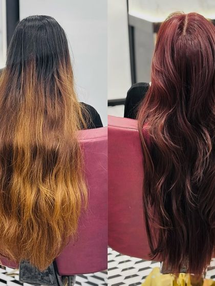 The back view of the mahogany red-brown transformation, showcasing the depth and richness of the color.