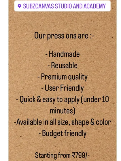 A summary of what makes my press-ons special. I focus on premium quality and user-friendly design, so you can get a perfect fit and a lasting look in minutes.