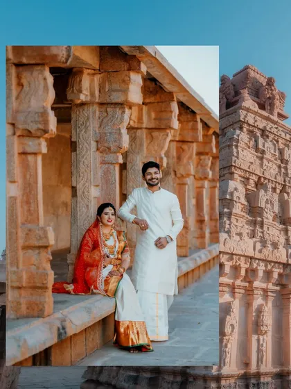 I often use the wedding location's architecture to create stunning, memorable portraits. Here, the historic temple pillars frame the couple, adding a sense of grandeur and timelessness to their post-ceremony photo.