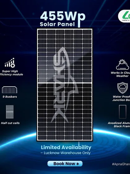 For those in Lucknow, I have limited availability of the 455 Wp high-efficiency solar panel. Its half-cut cell technology ensures it works well even in cloudy weather, making it a great choice for the region.