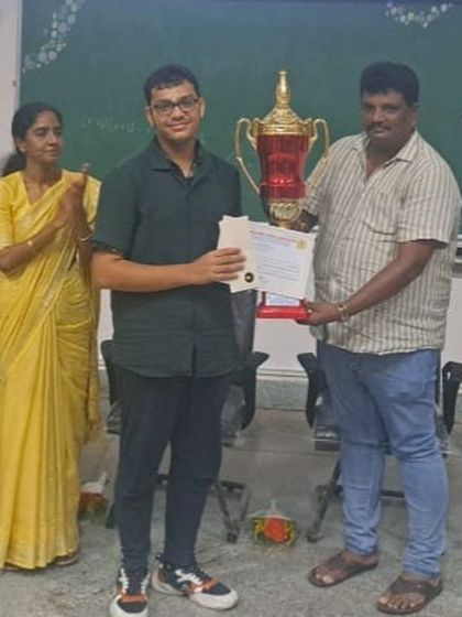 Congratulations to Abhinav V for winning the silver medal at the State under 19 open Chess championships. He is now selected to represent Karnataka at the nationals.