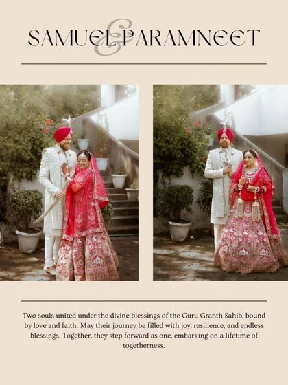 A diptych of the couple's portraits, showcasing their beautiful wedding attire and the love they share.