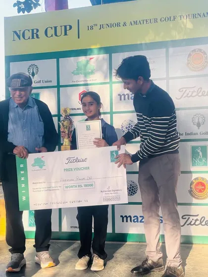 Aaradhaya Rawat, winner of Category D girls at the 18th NCR Cup, winning by a dominant margin of 12 shots.