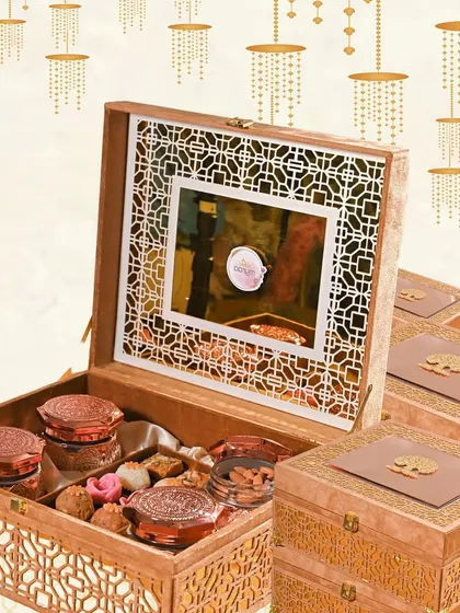 This is a glimpse of my 'Afreen' Wedding Edit, a collection designed to honor the timeless grace of Indian weddings. Each hamper is a blessing, filled with handcrafted delicacies and bespoke keepsakes to make your 'I do' moments unforgettable.