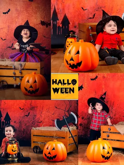 A collage of my fun and spooky Halloween-themed shoots, perfect for capturing your little monster's personality.