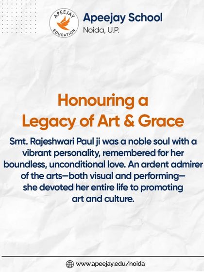 We honor a legacy of art and grace. Smt. Rajeshwari Paul ji was a noble soul devoted to promoting art and culture, and her vibrant personality and unconditional love continue to inspire us.