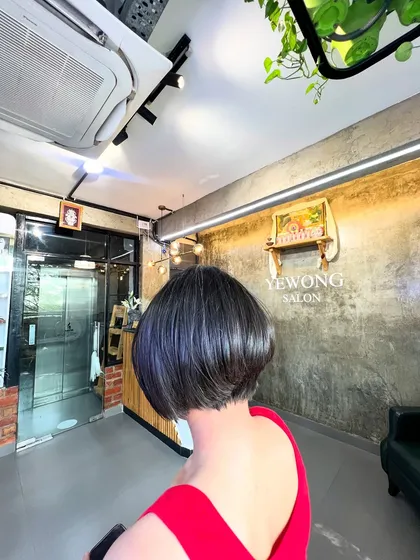 A timeless classic, the short bob haircut. Our focus here is on precision and clean lines, creating a sharp, chic silhouette that highlights the neckline and face shape.