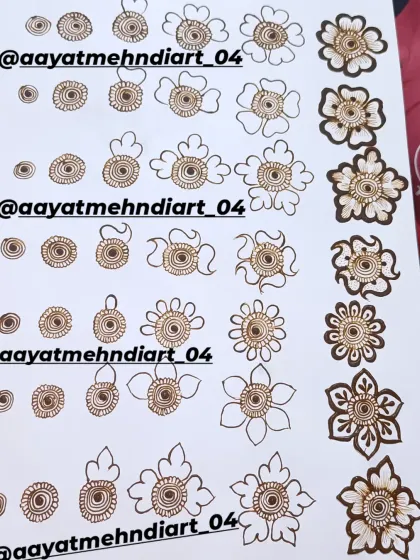 Everything starts from zero. This is how we begin, by practicing basic floral motifs on paper. I teach you the techniques to build clean, beautiful flowers step by step, forming the foundation for all complex mehendi designs.
