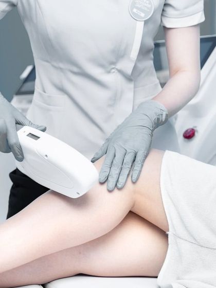 Here you can see the precision of the laser applicator during a leg hair removal treatment. The technology I use is designed to be safe and effective, ensuring my patients receive the best possible care and results.