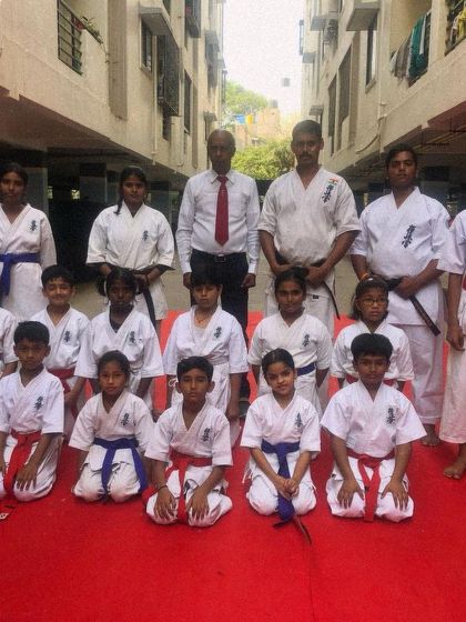 Our students at the Charitha Classic dojo after their belt grading. Each dojo maintains the same high standard of Kyokushin training.