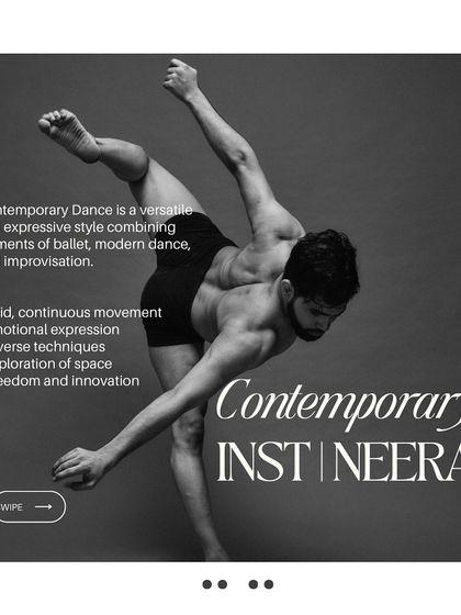 Part of our "Dancers Intensive" announcement, this poster focuses on the Contemporary dance module, describing it as a style of fluid movement and emotional expression.