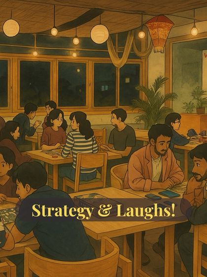 An animated glimpse into our game nights. This Ghibli-style art captures the fun and camaraderie of an evening filled with strategy and laughs.