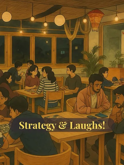 An animated glimpse into our game nights. This Ghibli-style art captures the fun and camaraderie of an evening filled with strategy and laughs.